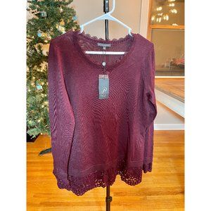 Adrianna Papell Raglan Lace Sweater Burgundy